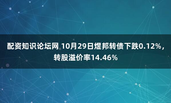 配资知识论坛网 10月29日煜邦转债下跌0.12%，转股溢价率14.46%